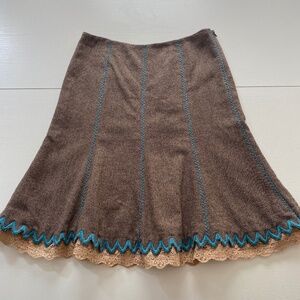 Tibi Tweed Lace Trim Hem Wool Blend Flare Skirt Size 2